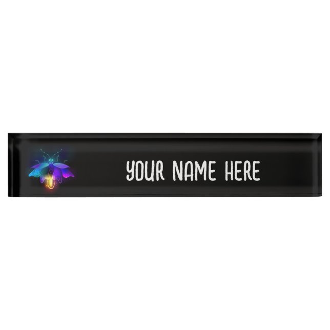 Neon Firefly on black Desk Name Plate (Front)