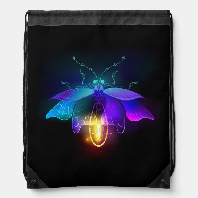 Neon Firefly on black Drawstring Bag (Front)