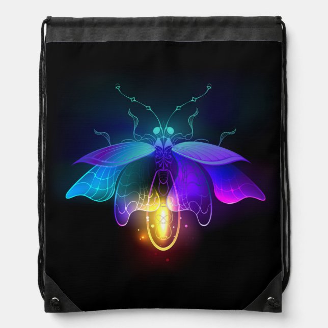 Neon Firefly on black Drawstring Bag (Front)