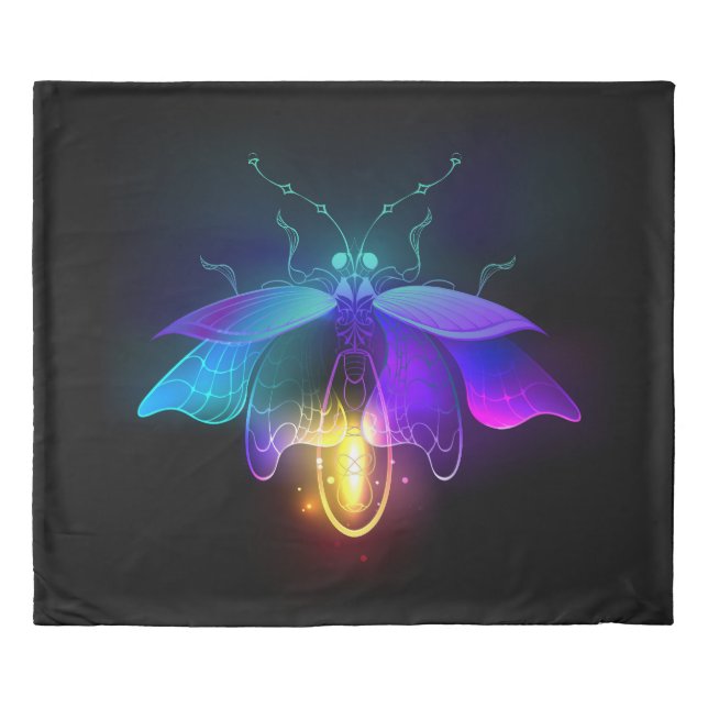 Neon Firefly on black Duvet Cover (Front)