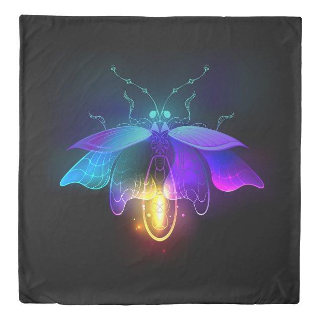 Neon Firefly on black Duvet Cover (Front)