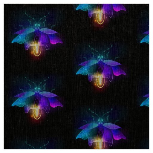 Neon Firefly on black Fabric