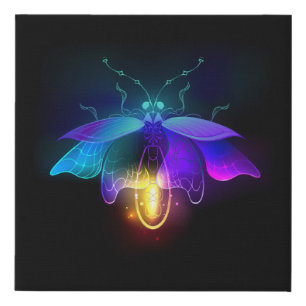 Neon Firefly on black Faux Canvas Print