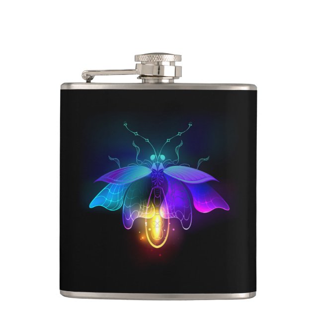 Neon Firefly on black Flask (Front)