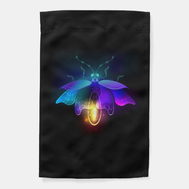 Neon Firefly on black Garden Flag (Front)