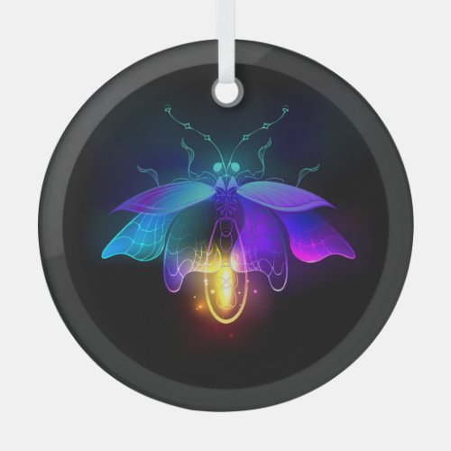 Neon Firefly on black Glass Ornament