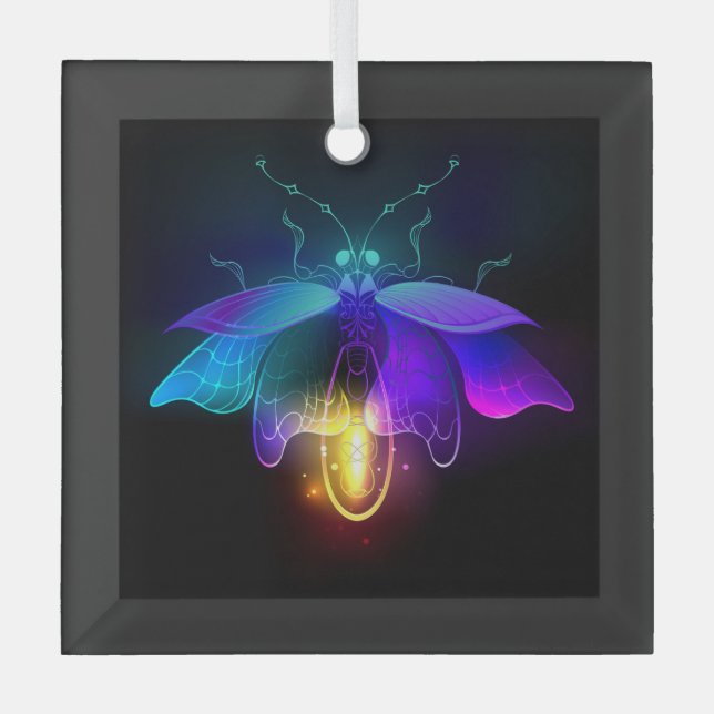 Neon Firefly on black Glass Ornament (Front)