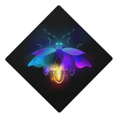 Neon Firefly on black Graduation Cap Topper