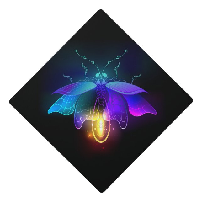 Neon Firefly on black Graduation Cap Topper (Front)