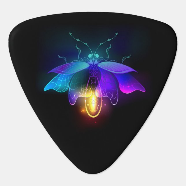Neon Firefly on black Guitar Pick (Front)