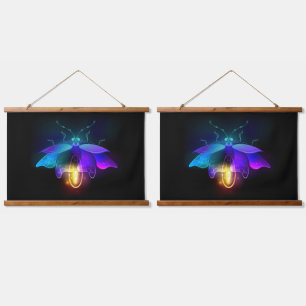 Neon Firefly on black Hanging Tapestry