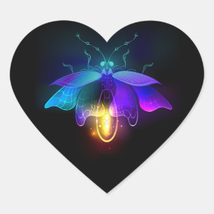 Neon Firefly on black Heart Sticker