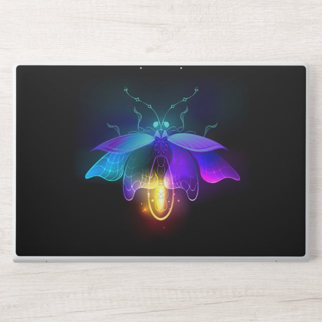 Neon Firefly on black HP Laptop Skin (Front)