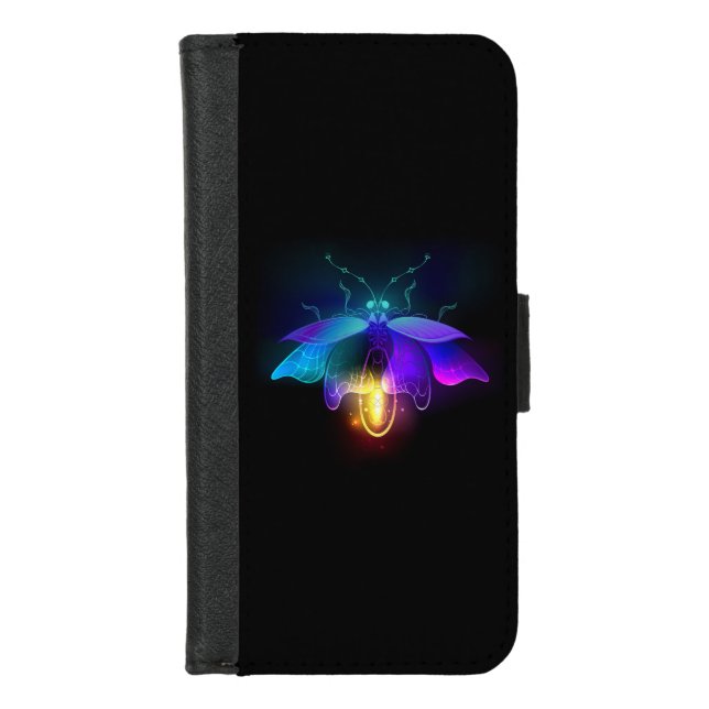 Neon Firefly on black iPhone Wallet Case (Front)