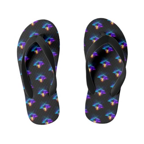 Neon Firefly on black Kids Flip Flops