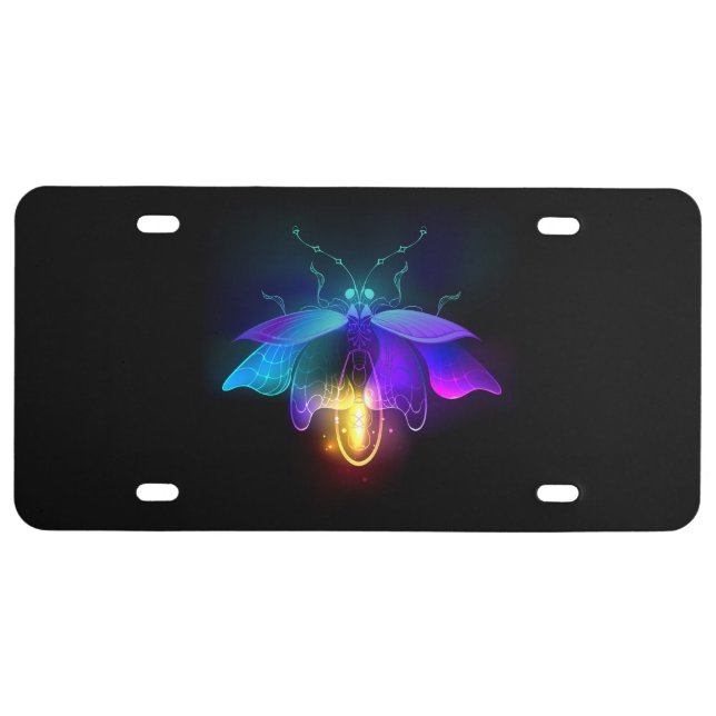 Neon Firefly on black License Plate (Front)