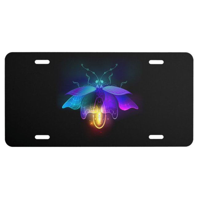 Neon Firefly on black License Plate (Front)