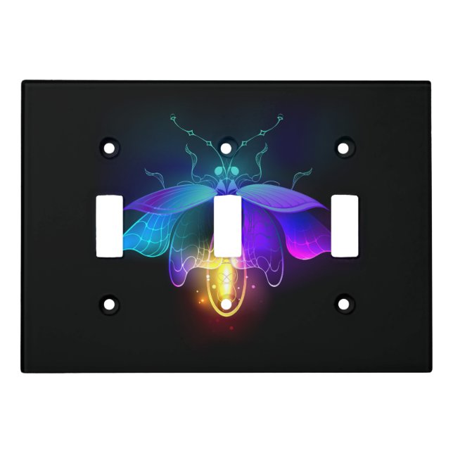 Neon Firefly on black Light Switch Cover (Front)