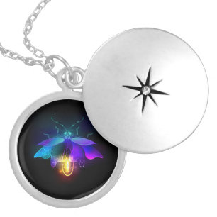 Neon Firefly on black Locket Necklace