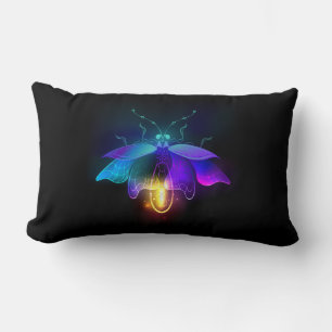 Neon Firefly on black Lumbar Pillow