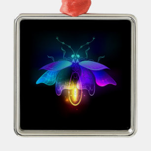 Neon Firefly on black Metal Ornament