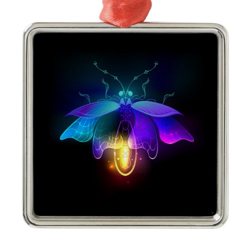 Neon Firefly on black Metal Ornament