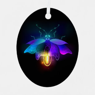 Neon Firefly on black Metal Ornament