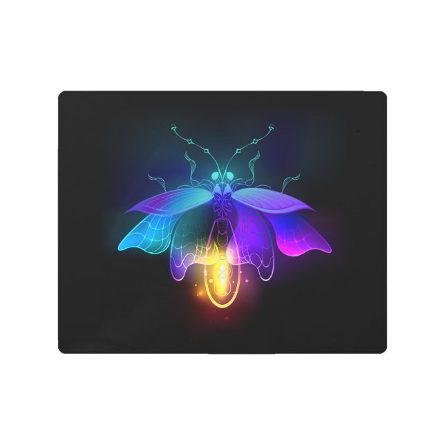 Neon Firefly on black Metal Print (Front)