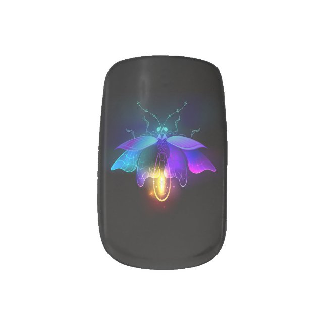 Neon Firefly on black Minx Nail Art (Left Thumb)