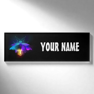 Neon Firefly on black Name Tag