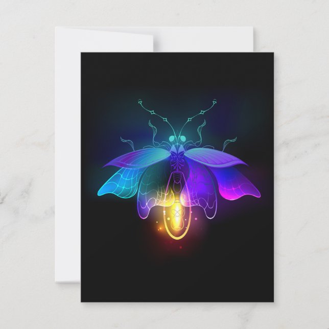 Neon Firefly on black Note Card (Front)