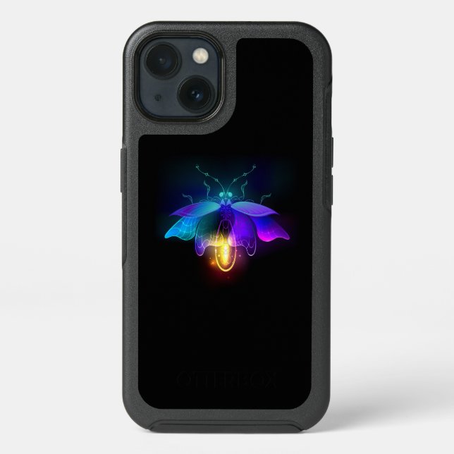 Neon Firefly on black Otterbox iPhone Case (Back)