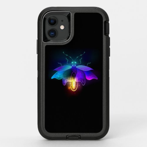 Neon Firefly on black OtterBox Defender iPhone 11 Case