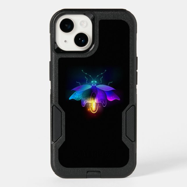 Neon Firefly on black Otterbox iPhone Case (Back)
