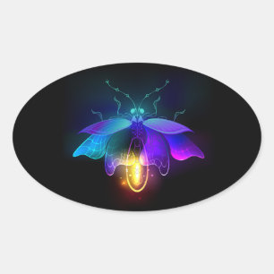 Neon Firefly on black Oval Sticker