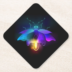 Neon Firefly on black Paper Coaster