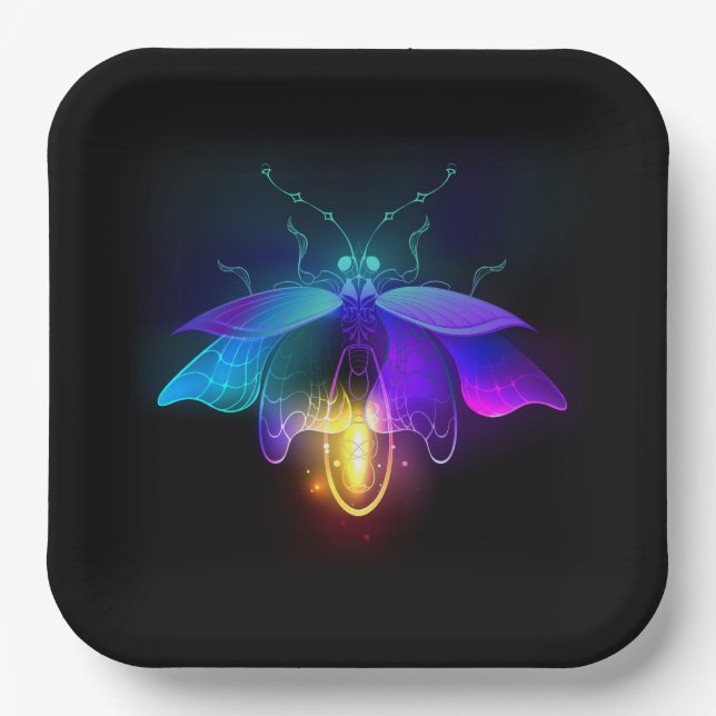 Neon Firefly on black Paper Plates (Front)