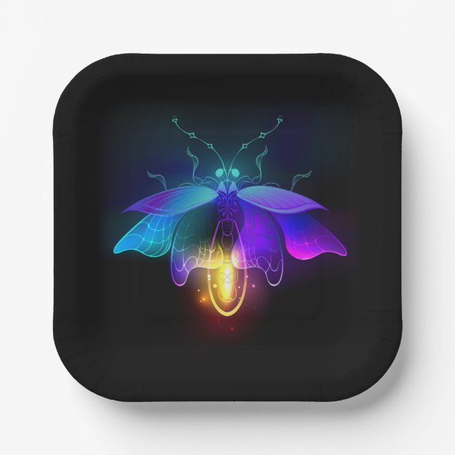 Neon Firefly on black Paper Plates (Front)