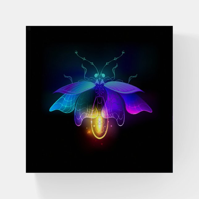 Neon Firefly on black Paperweight (Front)