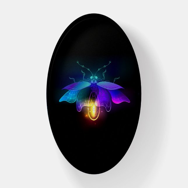 Neon Firefly on black Paperweight (Vertical)