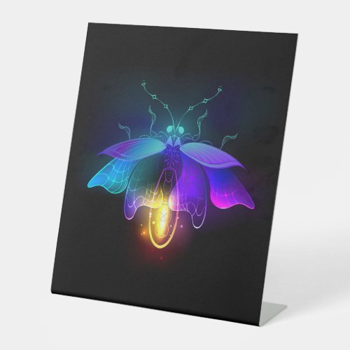 Neon Firefly on black Pedestal Sign