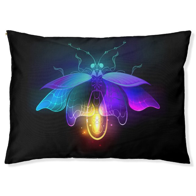 Neon Firefly on black Pet Bed (Front)