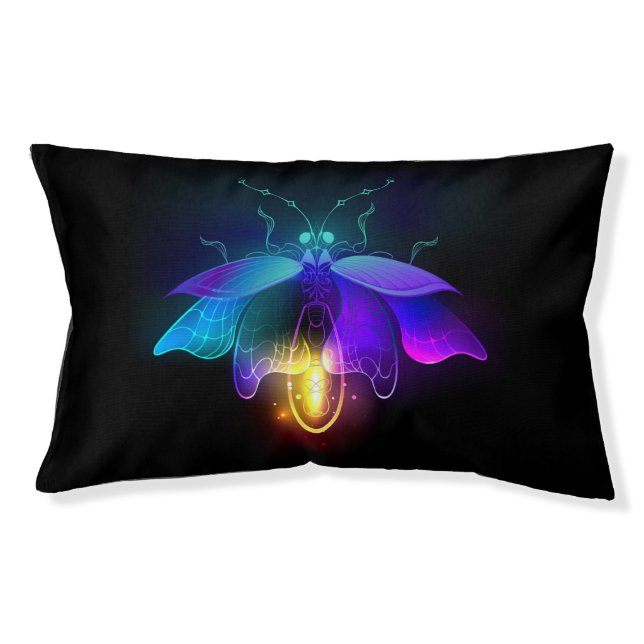 Neon Firefly on black Pet Bed (Front)