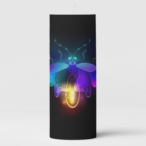 Neon Firefly on black Pillar Candle