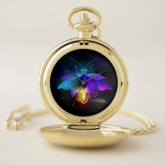 Neon Firefly on black Pocket Watch (Inside)