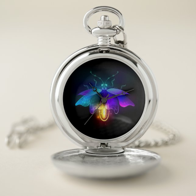 Neon Firefly on black Pocket Watch (Inside)
