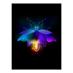 Neon Firefly on black Poster