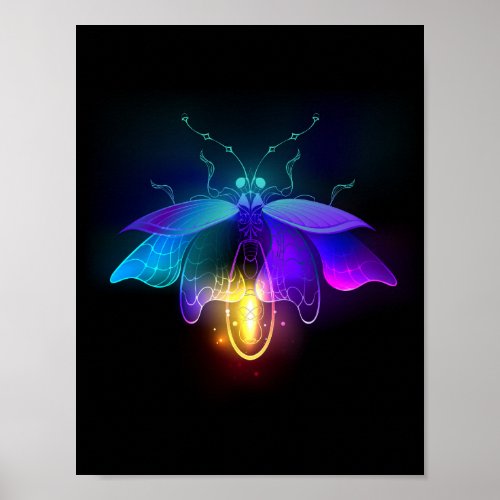 Neon Firefly on black Poster