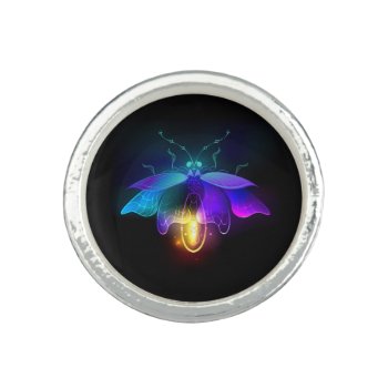 Neon Firefly On Black Ring by k3dmoon at Zazzle