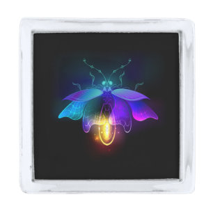 Neon Firefly on black Silver Finish Lapel Pin